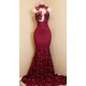 Burgundy mermaid prom dress, long evening gowns