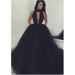 Amazing Black V-Neck Tulle Ball-Gown Prom Party Gowns