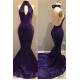 Sequins Halter Grape Prom Party Gowns| Backless Long Evening Gowns