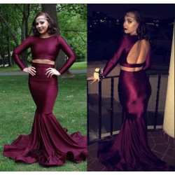 Burgundy two piece prom dress Long mermaid evening gowns