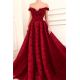 Off-the-Shoulder Ruby Lace Evening Dresses Chic Beading Appliques Flowers Prom Dresses