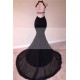 Chic Black Open Back Lace Prom Dresses Sleeveless See Through Tulle Evening Gown