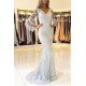 Classic V-Neck Bell Sleeves Prom Dresses Lace Appliques Mermaid Evening Dresses