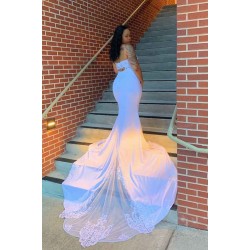 Strapless Sweetheart Lace Appliques Court Train Mermaid Prom Gowns