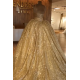 Spaghetti Straps Gold Beaded Lace Evening Dress Luxurious Ball Gown Princess Open Back Prom Party Gowns