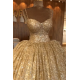 Spaghetti Straps Gold Beaded Lace Evening Dress Luxurious Ball Gown Princess Open Back Prom Party Gowns