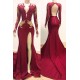 Deep V-neck Long Sleevess Lace Appliques Split Mermaid Evening Gowns