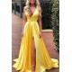 Spaghetti Strap Shiny Royal Blue Prom Party Gowns with High Split Chic V-neck Princess Evening dress On Sale