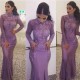 Gorgeous Wholesale High Neck Elegant Long Sleevess Evening Dresses Fit and Flare Appliques Prom Dresses