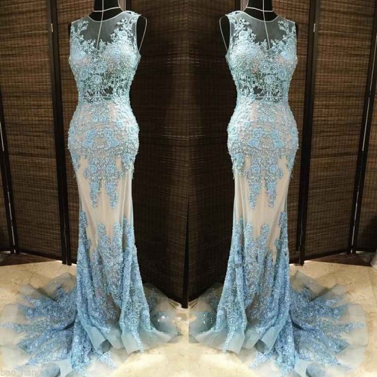 Gorgeous Column Sleleveless Long Evening Dresses Lace Appliques Beading Chic Prom Party Gowns with Overskirt