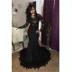 Chic black lace prom dress, Long Sleeves mermaid party dress