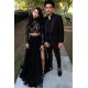 Two Piece Long Sleeves Evening Gown Black Chic Slit Lace Prom Party Gowns