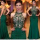 Chic Sleeveless Round Neck Beading Prom Dresses With Open Back Dark Green Evening Gowns
