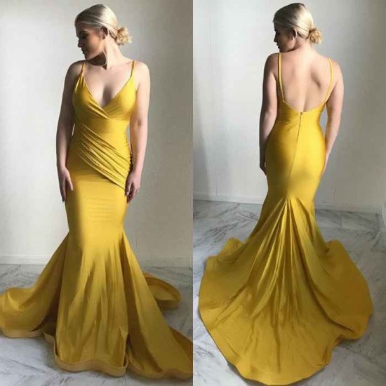 Elegant V-Neck Evening Dress New Arrival Mermaid Yellow Prom Party Gowns