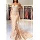 Alluring Elegant Lace Spaghetti Strap Chic Mermaid Prom Dresses Sleeveless Evening Dresses with Over-skirt