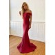 Rachel Simple Off-the-shoulder Burgundy Mermaid Prom Dress, Fromal Evening Gowns
