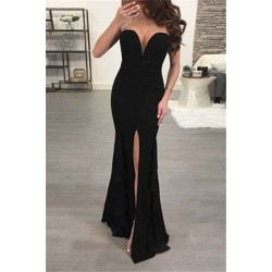 Chic Black Sweetheart Evening Dress New Arrival Mermaid Prom Party Gowns with Slit