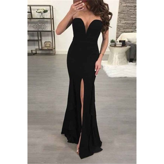 Chic Black Sweetheart Evening Dress New Arrival Mermaid Prom Party Gowns with Slit