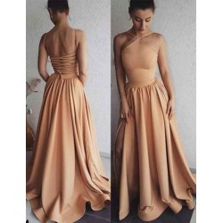 Gorgeous A-Line Spaghetti Straps Long Prom Sweep Train Evening Dress