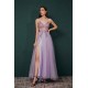Sparkle Lilac Tulle High-split Spaghetti Strap Prom Dress