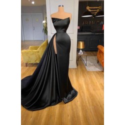 Sexy Black Long Prom Dress With Split Beadings Evening Gowns