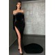 Black High-split Velvet Off-the-shoulder Mermaid Prom Dress