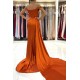 Burnt Orange Off-the-Shoulder Mermaid Prom Dress Long With Split