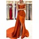 Burnt Orange Off-the-Shoulder Mermaid Prom Dress Long With Split