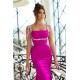 Stunning Sparkle Beaded Straps Fuchsia Column Satin Floor length Prom Dress