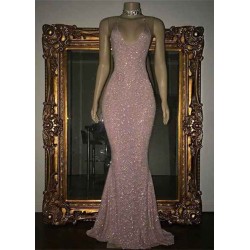 Gorgeous Sequined Mermaid Spaghetti-strap Long Sleevesless Prom Party Gowns
