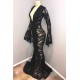 Chic Black Lace V-neck Long Sleevess Mermaid Prom Dresses Sheer Floor Length Evening Gowns