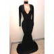 Black Lace V-Neck Prom Party Gowns| Mermaid Long-Sleeve Evening Gowns