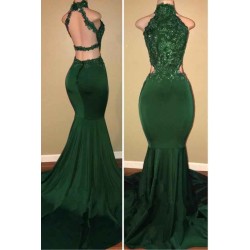 Green lace mermaid prom dress, green evening dress