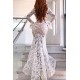 Chic Long Sleeves V-Neck Prom Party Gowns| Lace Evening Party Dress With Slit