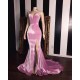 Pink Velvet Sweetheart Prom Dresses Elegant Side Slit Mermaid Long Evening Gowns