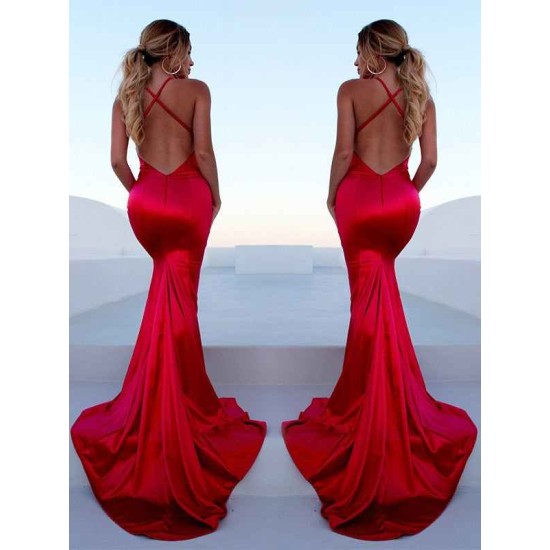 Gorgeous Red Halter Elegant Lace Up Prom Dresses Sleeveless Ruffles Chic Mermaid Side Slit Evening Dresses