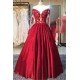 New Arrival Red Prom Dresses Off-the-Shoulder Lace Appliques Long Sleevess Puffy Evening Gowns