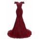 Gorgeous Burgundy Prom Party Gowns| Mermaid Lace Evening Gowns