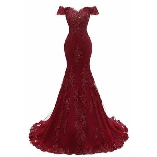 Gorgeous Burgundy Prom Party Gowns| Mermaid Lace Evening Gowns