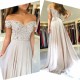 Off-the-Shoulder Lace Prom Dresses On Sale Sheer Tulle Chiffon Long Formal Evening Gowns with Buttons