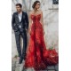 Sweetheart Floral Partten Evening Gown Floor Length Tulle Party Dress