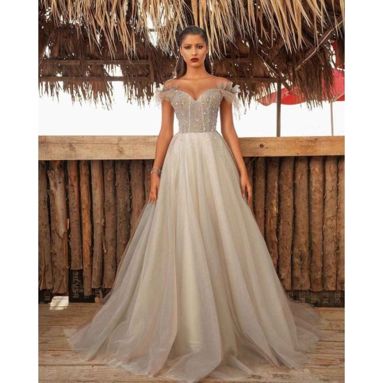 Charming Off the Shoulder A-line Evening Gown Floor Length Formal Wear