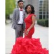Red Sleeveless Mermaid Ruffy Train Evening Maxi Gown for Women