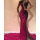 Chic Mermaid Evening Dresses One Sleeve Open Back Pageant Dress