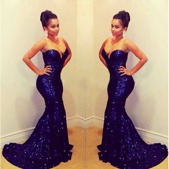Charming Sequined Sweetheart Sequined Mermaid Chic Evening Gowns with Train