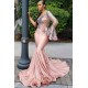 One Shoulder Slim Evening Gowns Ruffle Sleeve Sweep Train