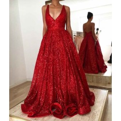 Hot Ruby backless Shining Sequin V-neck Ball Gown Evening Gowns On Sale