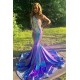 Asymmetric Beads Appliques Prom Dresses Alluring Open Back Fit and Flare Evening Gowns