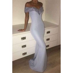 Elegant Off-the-Shoulder Mermaid Crystal Evening Dress