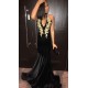 Halter Keyhole Neckline Golden Appliques Black Velvet Mermaid Evening Gowns